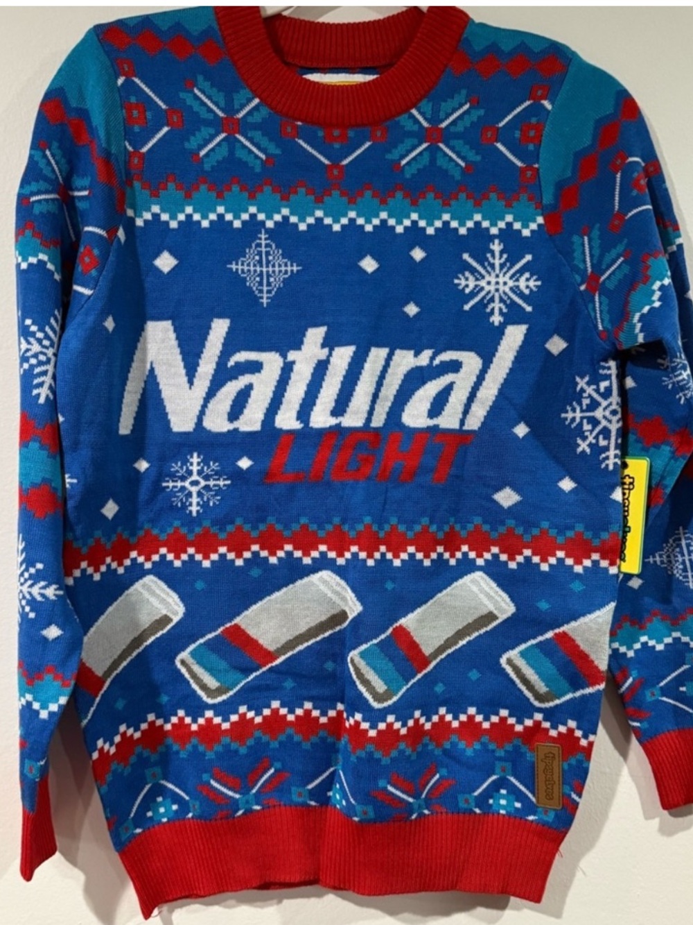 Tipsy Elves Blue & Red "Natural Light" Holiday Crewneck Sweater
Small & XL